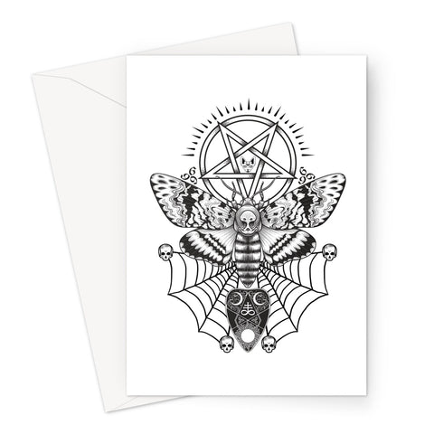 Deaths Head Hawk Moth Pentagram Greeting Card
