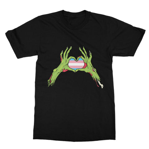 Zombie Trans Heart Hands Pride Flag Softstyle T-Shirt