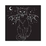 Black Bat Wing Witches Cat Hissing Night Sky Fine Art Print