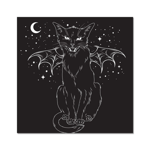 Black Bat Wing Witches Cat Hissing Night Sky Fine Art Print