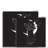 Black Witches Cat Hissing In Hat Crescent Moon Fine Art Print