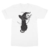 Black Witches Cat Hissing In Hat Crescent Moon T-Shirt