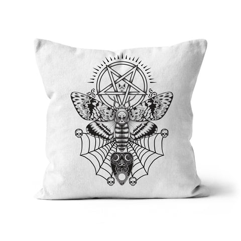 Deaths Head Hawk Moth Pentagram White Cushion