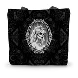 The Queen Crowned Skull Cameo Patterned Canvas Tote Bag