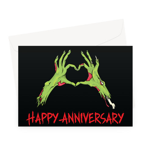 Zombie Love Heart Hands Happy Anniversary Greetings Card