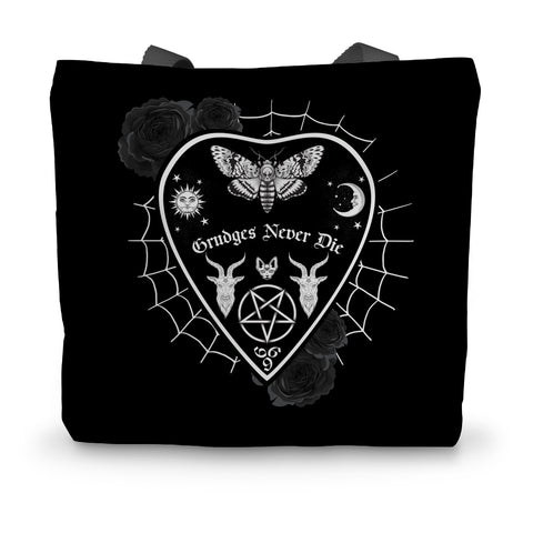 Grudges Never Die Ouija Planchette White Web Canvas Tote Bag