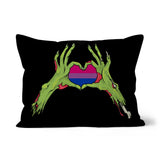 Zombie Bi Heart Hands Pride Flag Cushion