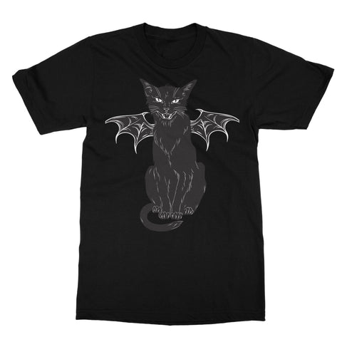 Black Witches Cat Hissing Bat Wing T-Shirt