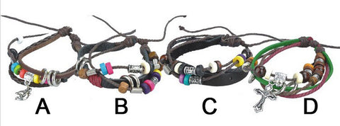 Genuine Leather Thong Beaded String Bracelets With Charms