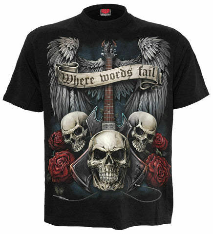 Spiral Direct Unspoken Guitar Where Words Fail Biker Skull Rock Tattoo T-shirt