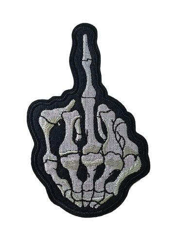 Skeleton Middle Finger Bone Hand Swearing Skull Fabric Badge Dead Fist