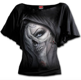 Spiral Direct Dead Hand Boat Neck Bat Sleeve Top Skull Skeleton Death