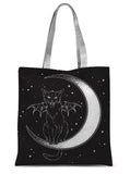 Black Witches Cat Night Sky Crescent Moon Sublimation Tote Bag