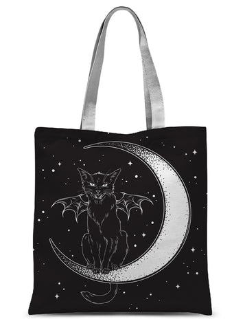 Black Witches Cat Night Sky Crescent Moon Sublimation Tote Bag