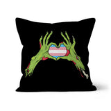 Zombie Trans Heart Hands Pride Flag Cushion