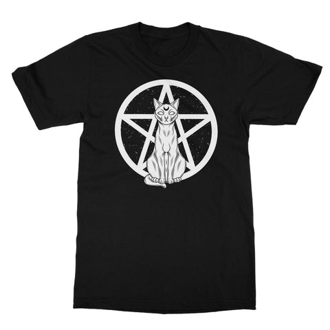 Pentagram Witches Cat Goth Kitty White Softstyle T-Shirt