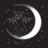 Witches Black Cat Bat Wings Sitting On Crescent Moon Hissing Greetings Card 6”x6”
