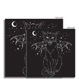 Black Bat Wing Witches Cat Hissing Night Sky Fine Art Print