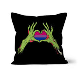 Zombie Bi Heart Hands Pride Flag Cushion