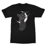 Black Witches Cat Hissing In Hat Crescent Moon T-Shirt