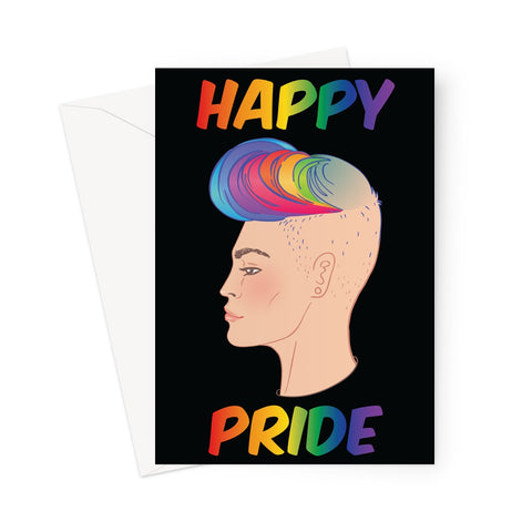 Happy Pride Shaved Sides LGBTQ Rainbow Hair Greetings Card