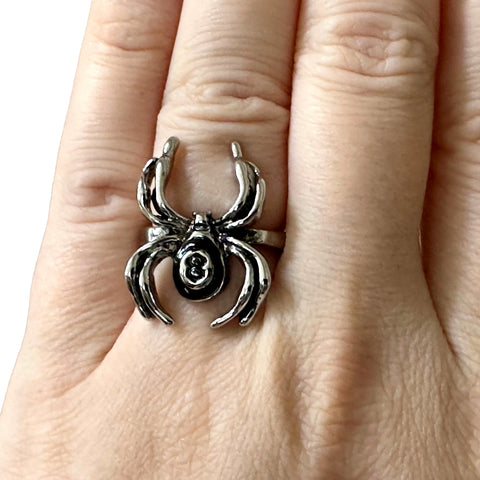 Spider 8 Ball Silver Black Goth Emo Ring Grunge Gothic Alternative Horror