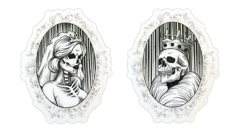 King Queen Skeleton Skull Gothic Cameo Clear Vinyl Sticker 7.5cm x 6cm