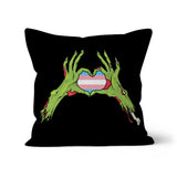Zombie Trans Heart Hands Pride Flag Cushion