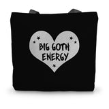 Big Goth Energy Grey and Black Heart Canvas Tote Bag