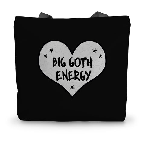 Big Goth Energy Grey and Black Heart Canvas Tote Bag