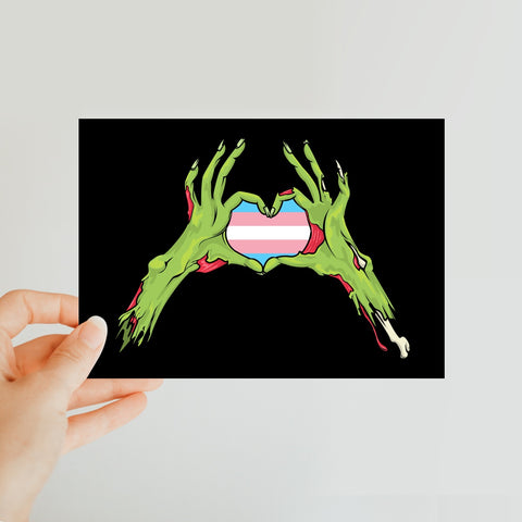 Zombie Trans Heart Hands Pride Flag Classic Postcard