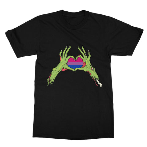 Zombie Bi Heart Hands Pride Flag Softstyle T-Shirt