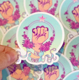 Girl Power Knuckles Roses Vinyl Sticker 3" Womens Right Woman Equal